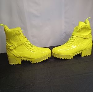 Cape Robbin Combat Boot, Hotrod, Florescent Yellow, Women's Size 10 M